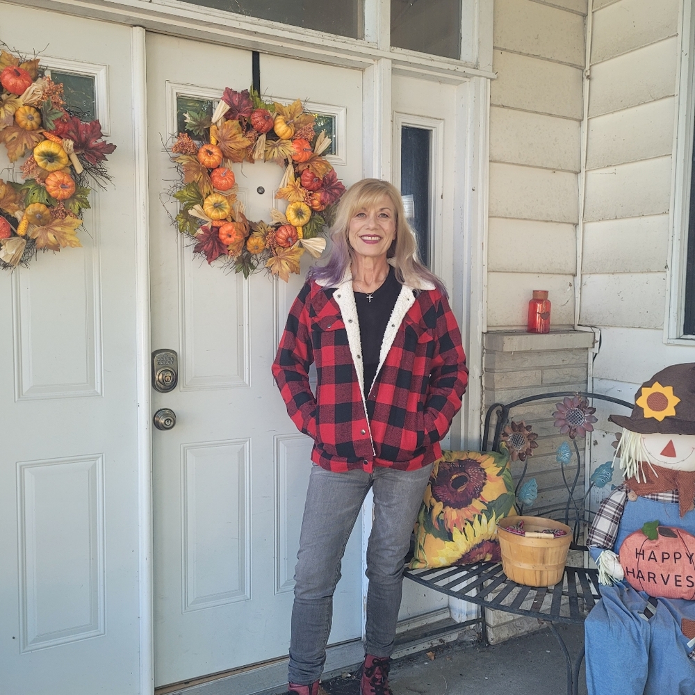 💜 New Buffalo Plaid Print Fleece Jacket - Picture 2 of 5
